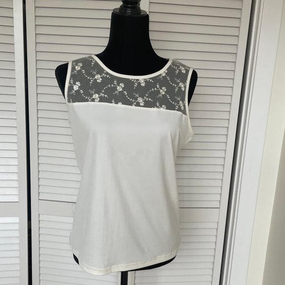 Festive Sleeveless Top with Lace in a Cream Color - Picture 1 of 3